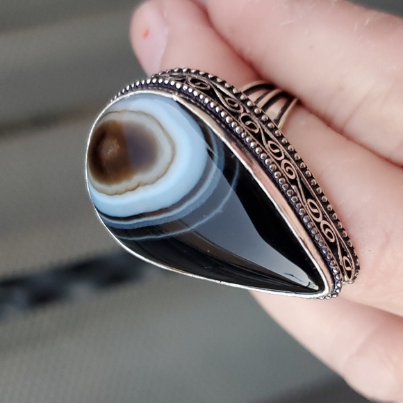 New Oversized Botswana Agate 925 Silver Statement Ring. - Picture 11 of 16